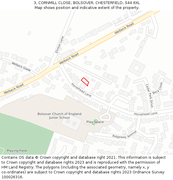 3, CORNMILL CLOSE, BOLSOVER, CHESTERFIELD, S44 6XL: Location map and indicative extent of plot