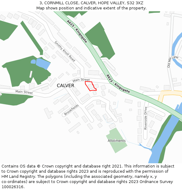 3, CORNMILL CLOSE, CALVER, HOPE VALLEY, S32 3XZ: Location map and indicative extent of plot