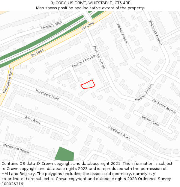 3, CORYLUS DRIVE, WHITSTABLE, CT5 4BF: Location map and indicative extent of plot