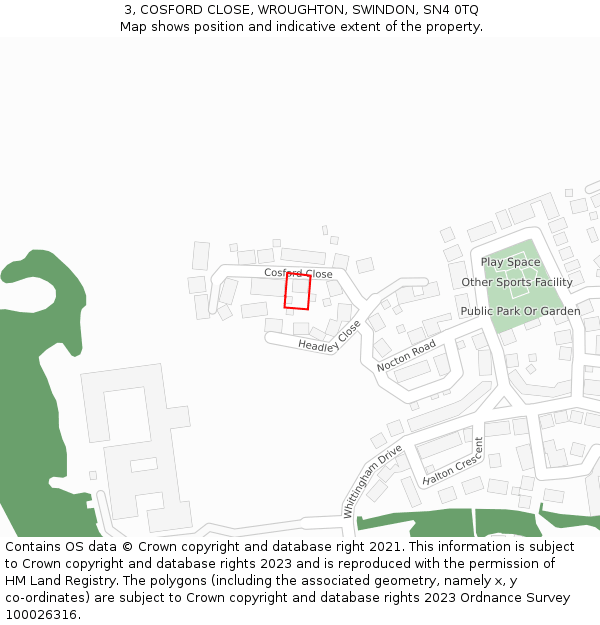 3, COSFORD CLOSE, WROUGHTON, SWINDON, SN4 0TQ: Location map and indicative extent of plot