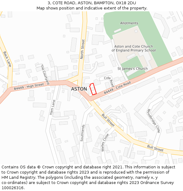 3, COTE ROAD, ASTON, BAMPTON, OX18 2DU: Location map and indicative extent of plot