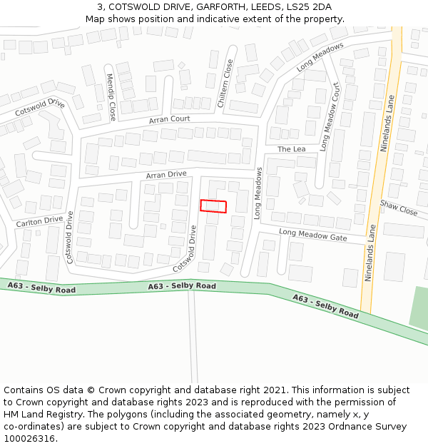 3, COTSWOLD DRIVE, GARFORTH, LEEDS, LS25 2DA: Location map and indicative extent of plot