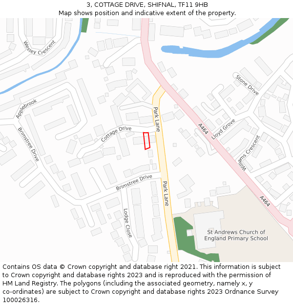 3, COTTAGE DRIVE, SHIFNAL, TF11 9HB: Location map and indicative extent of plot