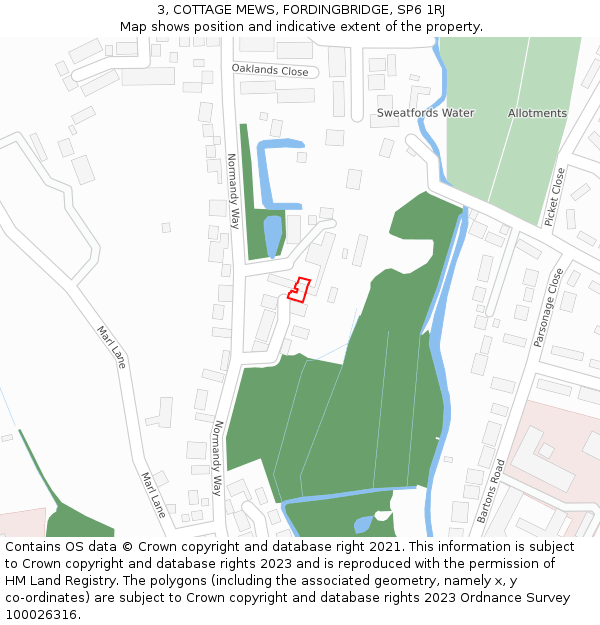 3, COTTAGE MEWS, FORDINGBRIDGE, SP6 1RJ: Location map and indicative extent of plot