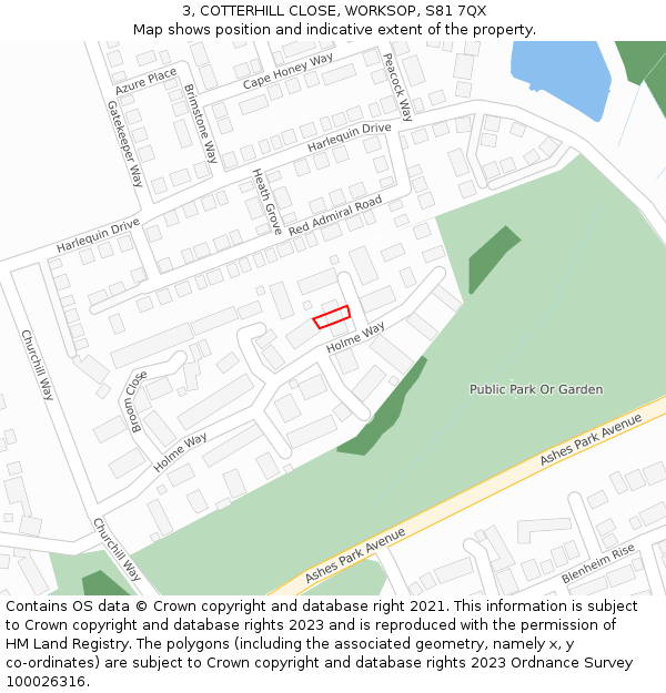 3, COTTERHILL CLOSE, WORKSOP, S81 7QX: Location map and indicative extent of plot