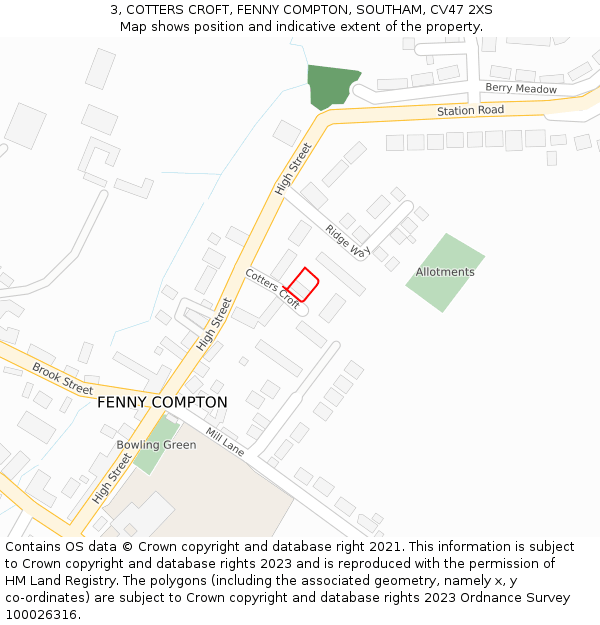 3, COTTERS CROFT, FENNY COMPTON, SOUTHAM, CV47 2XS: Location map and indicative extent of plot