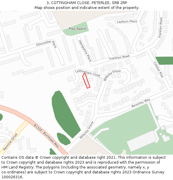 3, COTTINGHAM CLOSE, PETERLEE, SR8 2RP: Location map and indicative extent of plot
