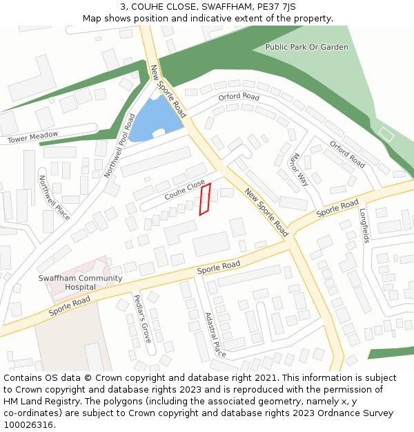 3, COUHE CLOSE, SWAFFHAM, PE37 7JS: Location map and indicative extent of plot