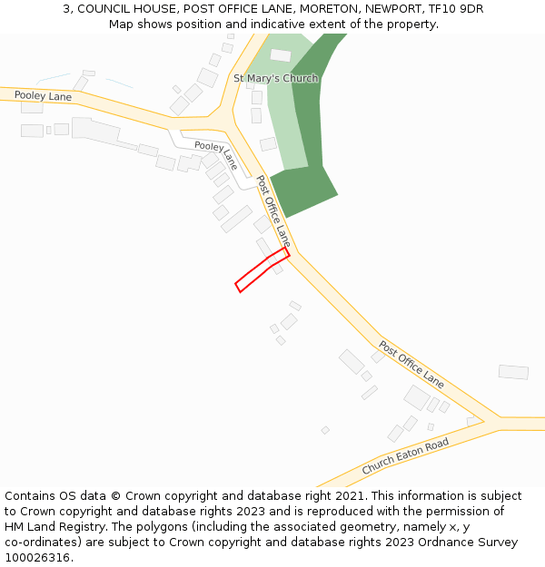3, COUNCIL HOUSE, POST OFFICE LANE, MORETON, NEWPORT, TF10 9DR: Location map and indicative extent of plot