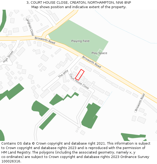 3, COURT HOUSE CLOSE, CREATON, NORTHAMPTON, NN6 8NP: Location map and indicative extent of plot
