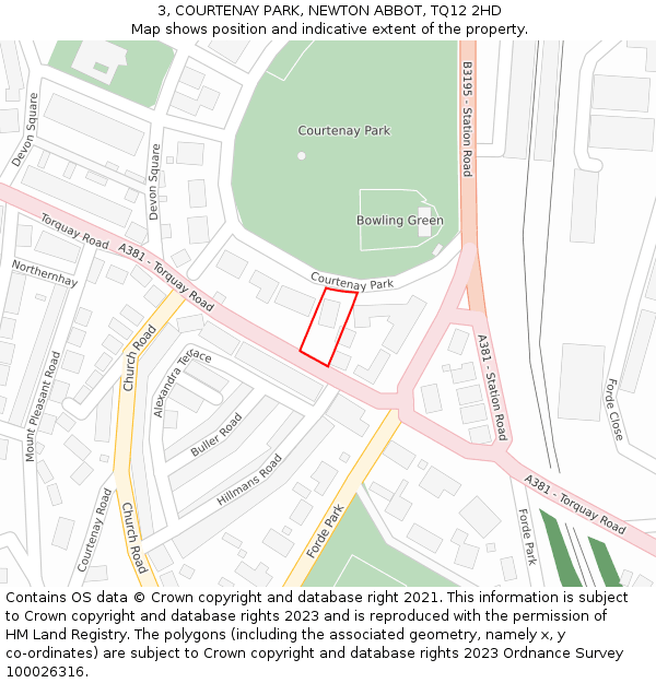 3, COURTENAY PARK, NEWTON ABBOT, TQ12 2HD: Location map and indicative extent of plot