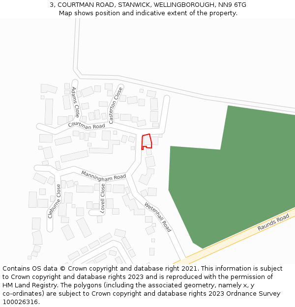 3, COURTMAN ROAD, STANWICK, WELLINGBOROUGH, NN9 6TG: Location map and indicative extent of plot