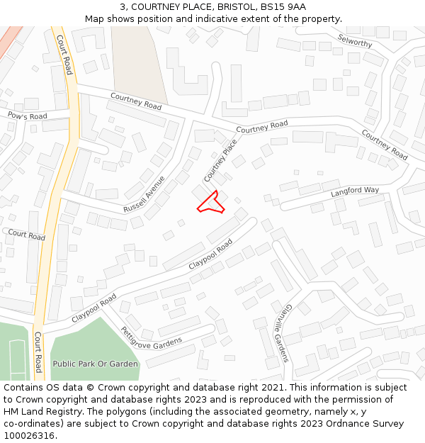 3, COURTNEY PLACE, BRISTOL, BS15 9AA: Location map and indicative extent of plot