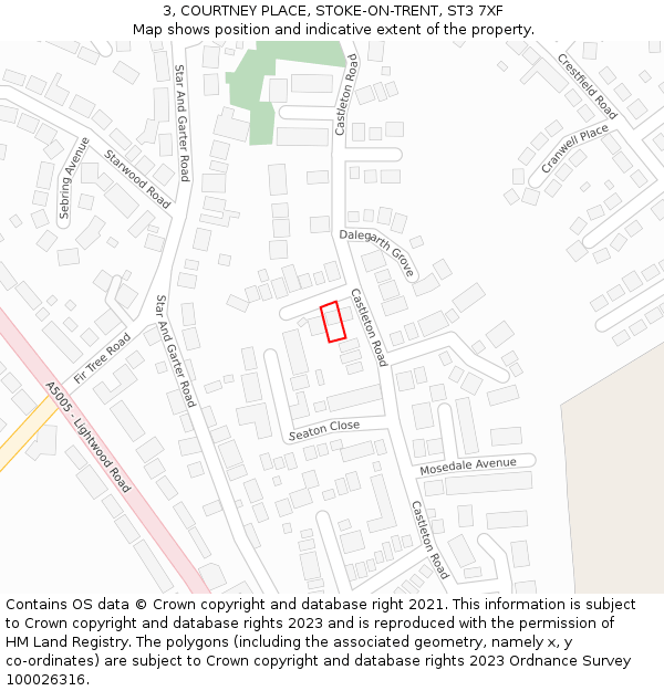 3, COURTNEY PLACE, STOKE-ON-TRENT, ST3 7XF: Location map and indicative extent of plot