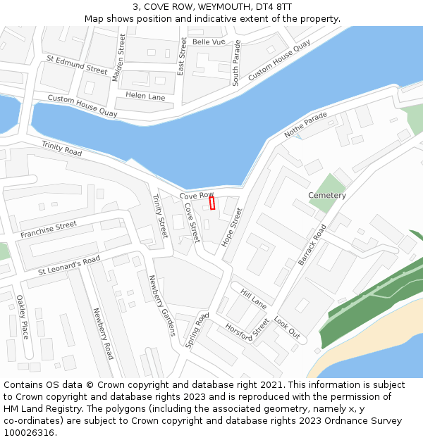 3, COVE ROW, WEYMOUTH, DT4 8TT: Location map and indicative extent of plot