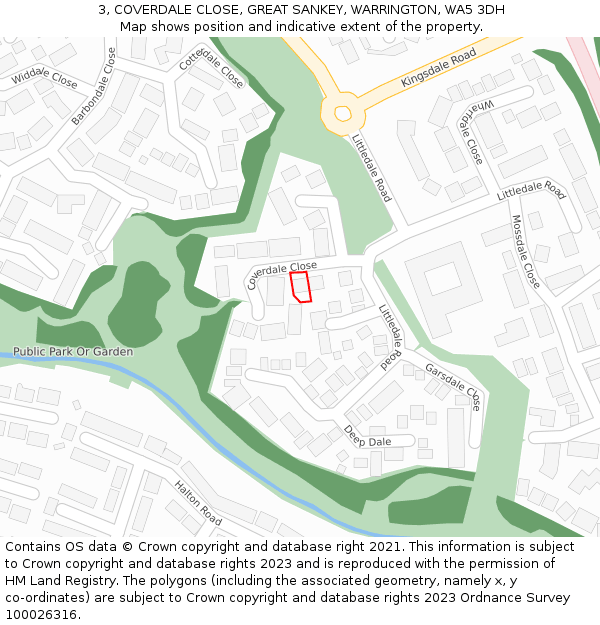 3, COVERDALE CLOSE, GREAT SANKEY, WARRINGTON, WA5 3DH: Location map and indicative extent of plot