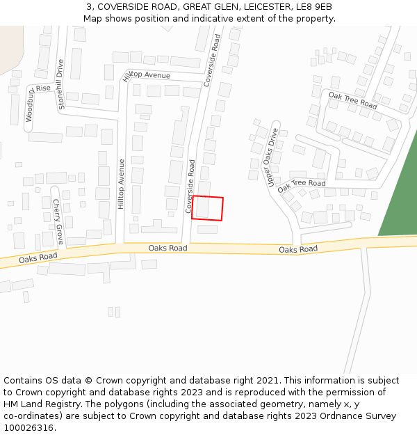 3, COVERSIDE ROAD, GREAT GLEN, LEICESTER, LE8 9EB: Location map and indicative extent of plot