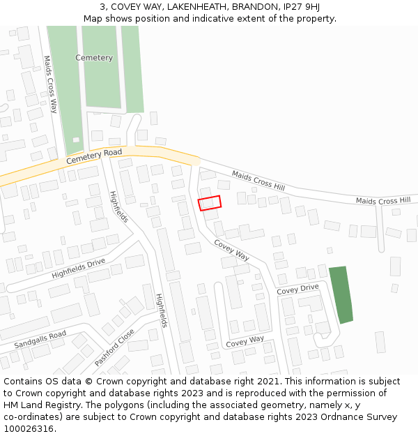 3, COVEY WAY, LAKENHEATH, BRANDON, IP27 9HJ: Location map and indicative extent of plot