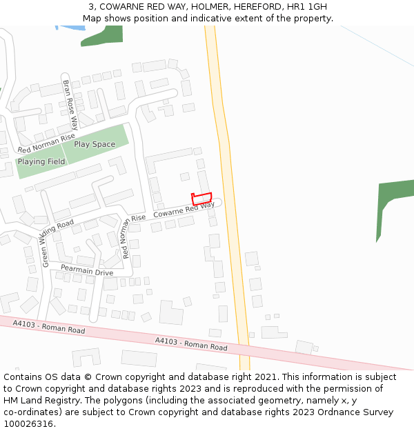 3, COWARNE RED WAY, HOLMER, HEREFORD, HR1 1GH: Location map and indicative extent of plot