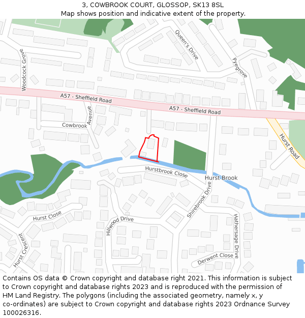 3, COWBROOK COURT, GLOSSOP, SK13 8SL: Location map and indicative extent of plot