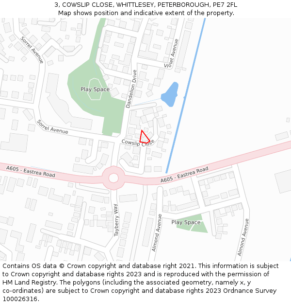 3, COWSLIP CLOSE, WHITTLESEY, PETERBOROUGH, PE7 2FL: Location map and indicative extent of plot