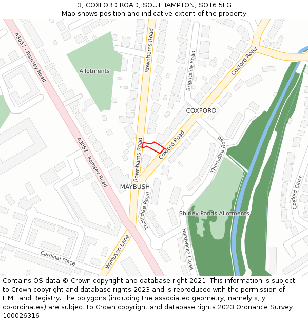 3, COXFORD ROAD, SOUTHAMPTON, SO16 5FG: Location map and indicative extent of plot