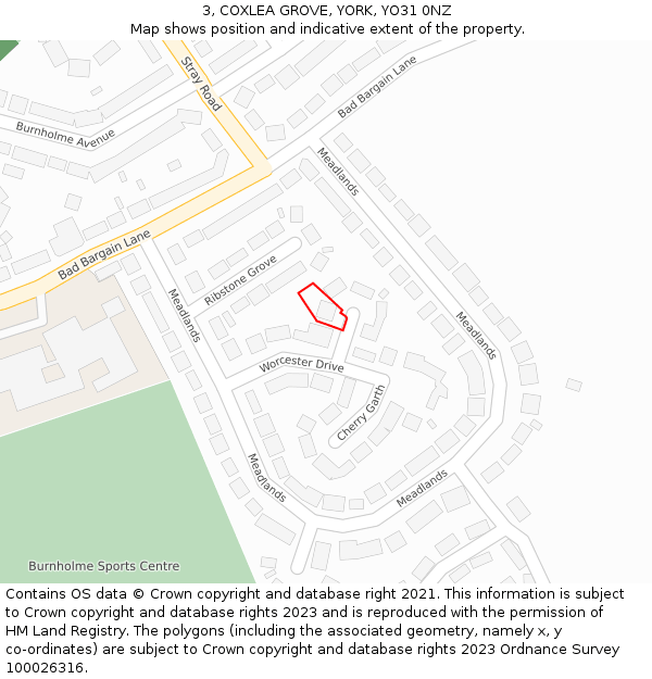 3, COXLEA GROVE, YORK, YO31 0NZ: Location map and indicative extent of plot