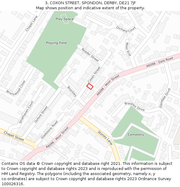 3, COXON STREET, SPONDON, DERBY, DE21 7JF: Location map and indicative extent of plot