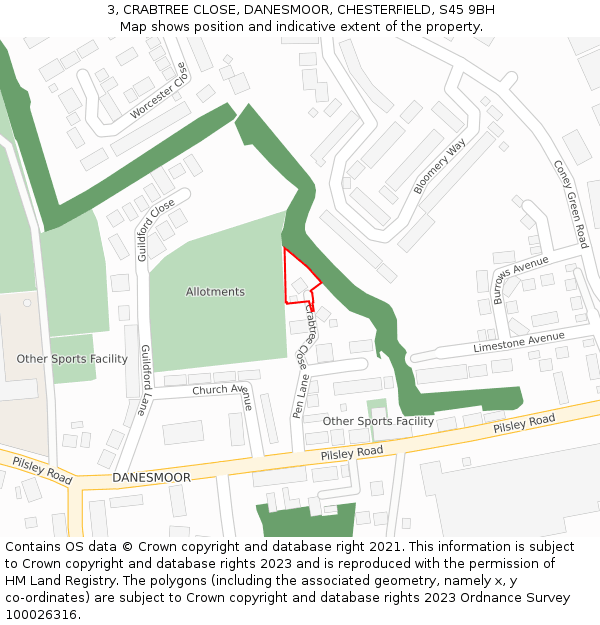 3, CRABTREE CLOSE, DANESMOOR, CHESTERFIELD, S45 9BH: Location map and indicative extent of plot