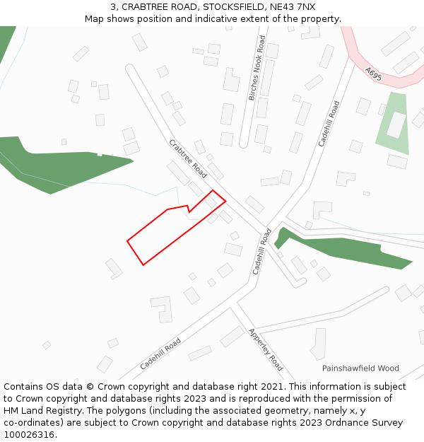 3, CRABTREE ROAD, STOCKSFIELD, NE43 7NX: Location map and indicative extent of plot