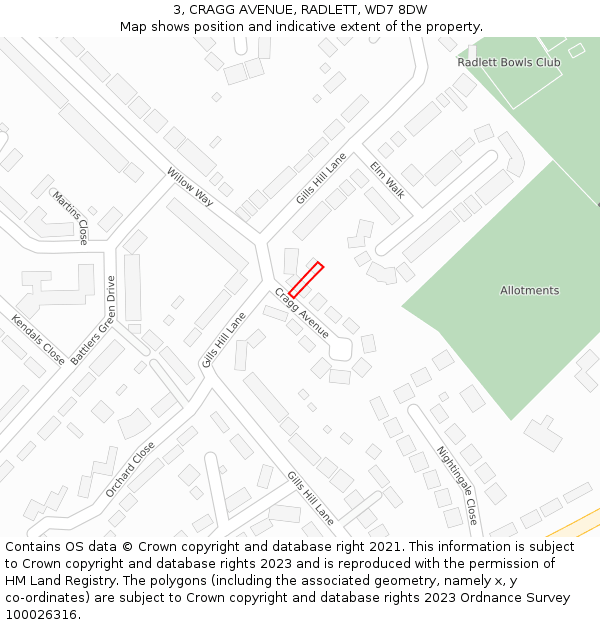 3, CRAGG AVENUE, RADLETT, WD7 8DW: Location map and indicative extent of plot