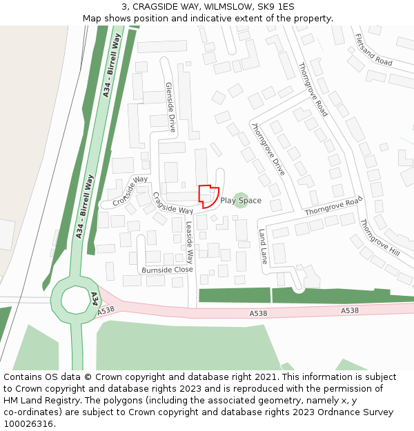 3, CRAGSIDE WAY, WILMSLOW, SK9 1ES: Location map and indicative extent of plot