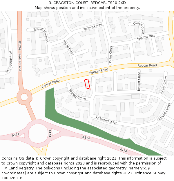 3, CRAGSTON COURT, REDCAR, TS10 2XD: Location map and indicative extent of plot