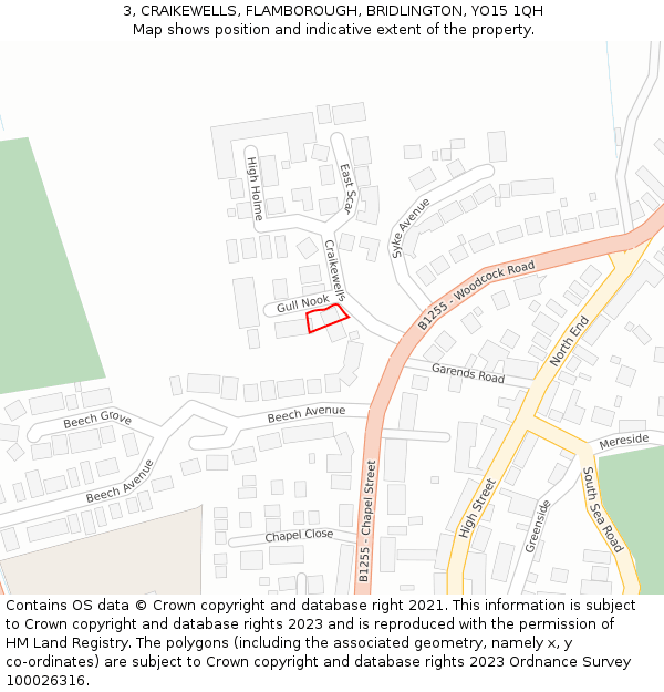 3, CRAIKEWELLS, FLAMBOROUGH, BRIDLINGTON, YO15 1QH: Location map and indicative extent of plot