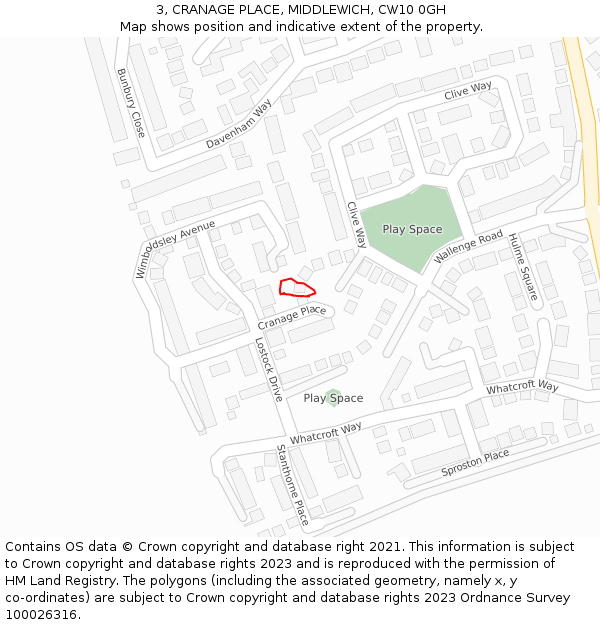 3, CRANAGE PLACE, MIDDLEWICH, CW10 0GH: Location map and indicative extent of plot