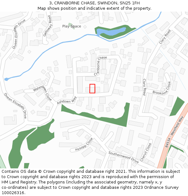 3, CRANBORNE CHASE, SWINDON, SN25 1FH: Location map and indicative extent of plot