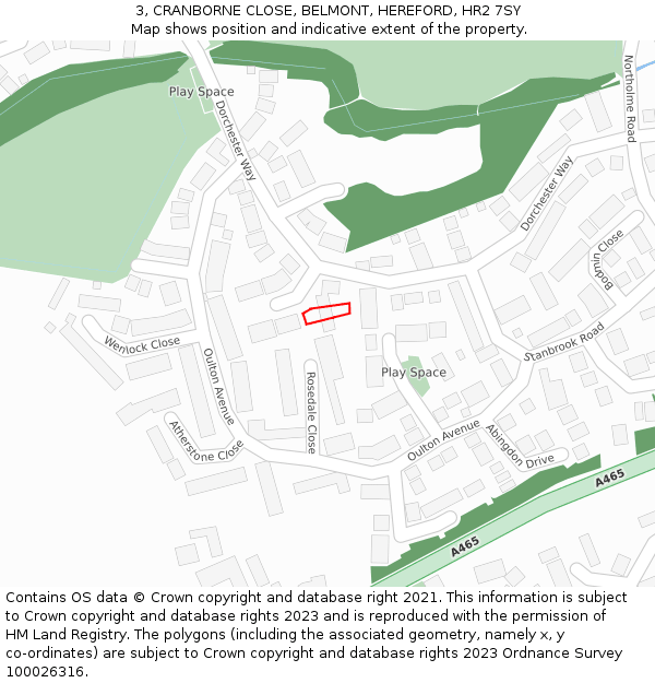 3, CRANBORNE CLOSE, BELMONT, HEREFORD, HR2 7SY: Location map and indicative extent of plot