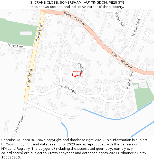 3, CRANE CLOSE, SOMERSHAM, HUNTINGDON, PE28 3YG: Location map and indicative extent of plot