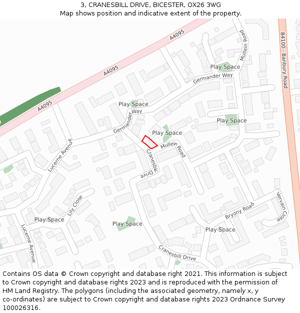 3, CRANESBILL DRIVE, BICESTER, OX26 3WG: Location map and indicative extent of plot