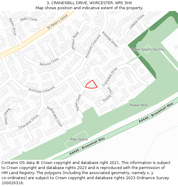 3, CRANESBILL DRIVE, WORCESTER, WR5 3HX: Location map and indicative extent of plot