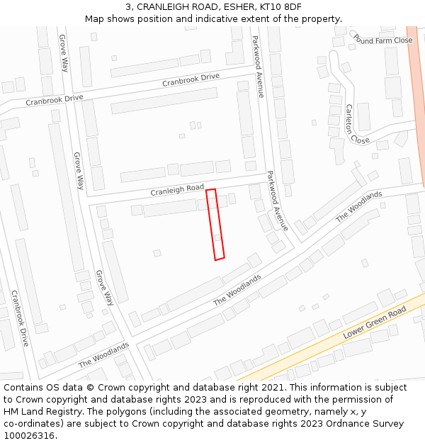 3, CRANLEIGH ROAD, ESHER, KT10 8DF: Location map and indicative extent of plot