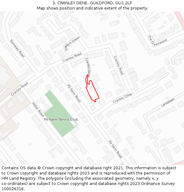 3, CRANLEY DENE, GUILDFORD, GU1 2LP: Location map and indicative extent of plot