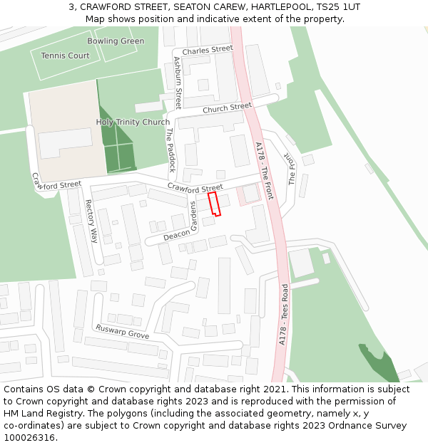 3, CRAWFORD STREET, SEATON CAREW, HARTLEPOOL, TS25 1UT: Location map and indicative extent of plot