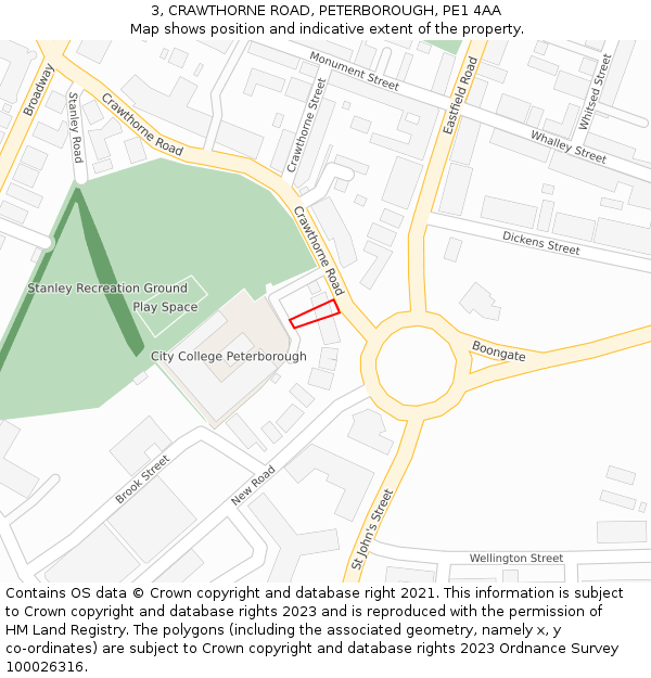 3, CRAWTHORNE ROAD, PETERBOROUGH, PE1 4AA: Location map and indicative extent of plot