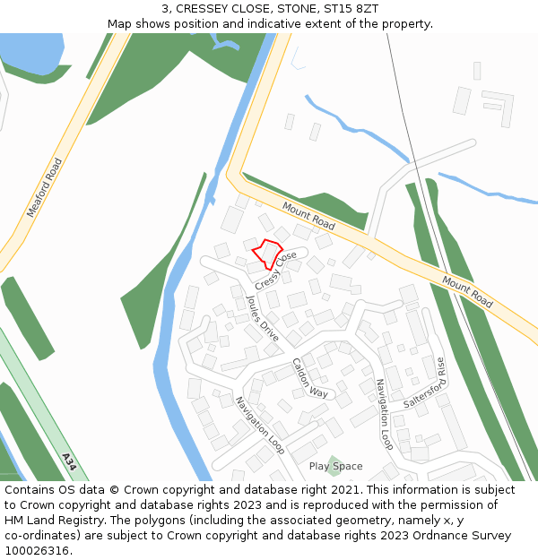 3, CRESSEY CLOSE, STONE, ST15 8ZT: Location map and indicative extent of plot