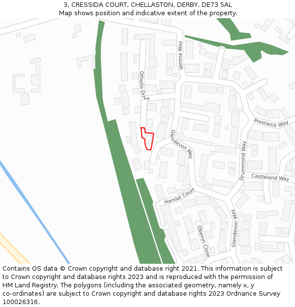 3, CRESSIDA COURT, CHELLASTON, DERBY, DE73 5AL: Location map and indicative extent of plot