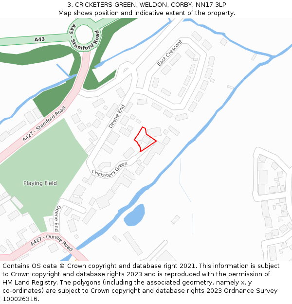 3, CRICKETERS GREEN, WELDON, CORBY, NN17 3LP: Location map and indicative extent of plot