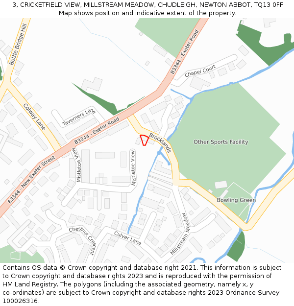 3, CRICKETFIELD VIEW, MILLSTREAM MEADOW, CHUDLEIGH, NEWTON ABBOT, TQ13 0FF: Location map and indicative extent of plot