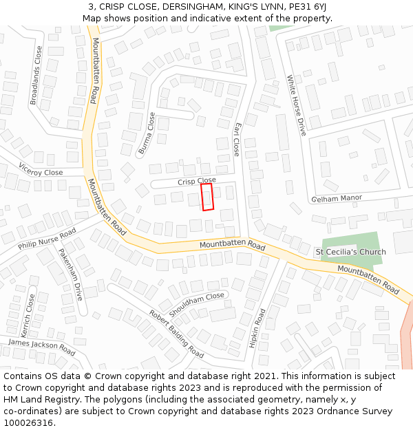 3, CRISP CLOSE, DERSINGHAM, KING'S LYNN, PE31 6YJ: Location map and indicative extent of plot