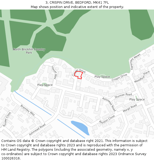3, CRISPIN DRIVE, BEDFORD, MK41 7FL: Location map and indicative extent of plot